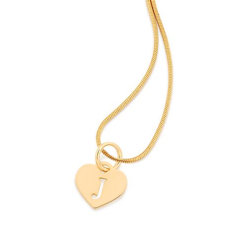 PINGENTE CORAÇÃO COM LETRA BANHADO A OURO 18K-LETRA J