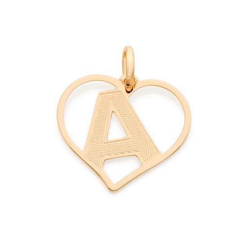 PINGENTE CORAÇÃO COM LETRA BANHADO A OURO 18K-LETRA A