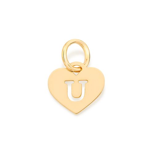 PINGENTE CORAÇÃO COM LETRA BANHADO A OURO 18K-LETRA U