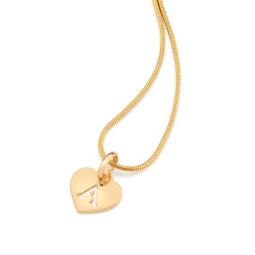 PINGENTE CORAÇÃO COM LETRA BANHADO A OURO 18K-LETRA A