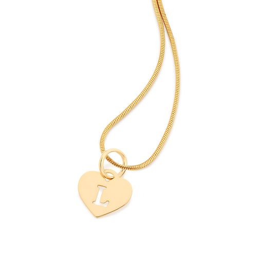 PINGENTE CORAÇÃO COM LETRA BANHADO A OURO 18K-LETRA L
