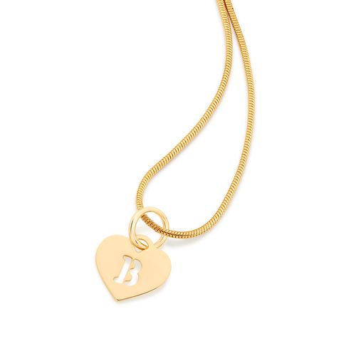 PINGENTE CORAÇÃO COM LETRA BANHADO A OURO 18K-LETRA B