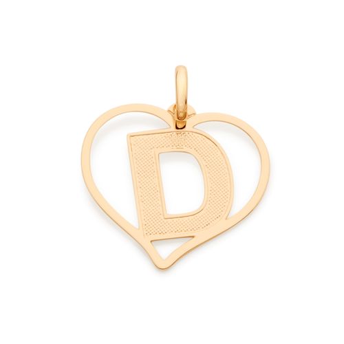 PINGENTE CORAÇÃO COM LETRA BANHADO A OURO 18K-LETRA D