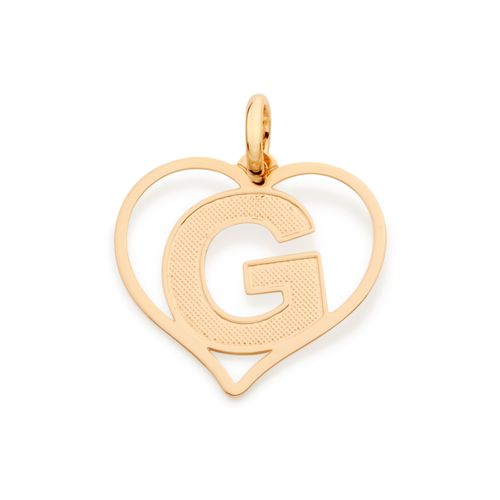 PINGENTE CORAÇÃO COM LETRA BANHADO A OURO 18K-LETRA G