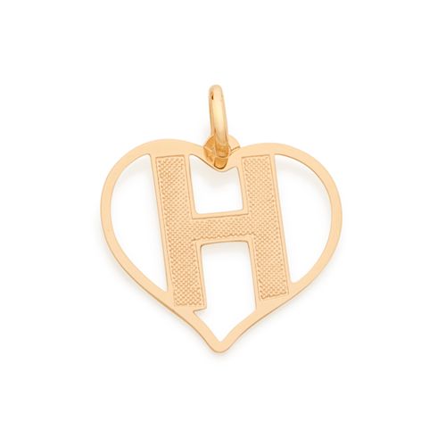 PINGENTE CORAÇÃO COM LETRA BANHADO A OURO 18K-LETRA H