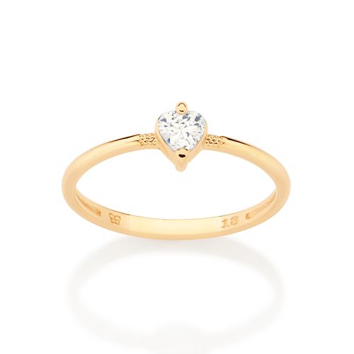 ANEL SOLITÁRIO CORAÇÃO BANHADO A OURO 18K