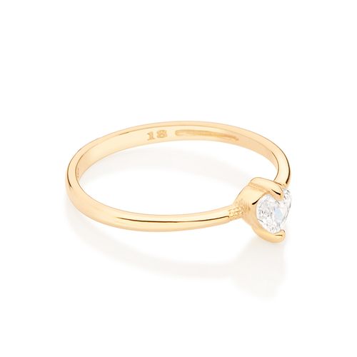 ANEL SOLITÁRIO CORAÇÃO BANHADO A OURO 18K