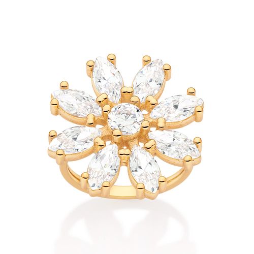 MAXI ANEL FLOR BANHADO A OURO 18K COM ZIRCÔNIAS