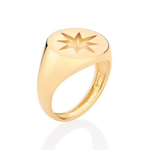 ANEL ESTRELA ROSA DOS VENTOS BANHADO A OURO 18K
