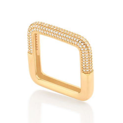 ANEL QUADRADO BANHADO A OURO 18K COM ZIRCÔNIAS