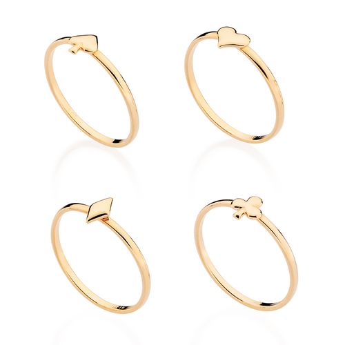 KIT ANEIS SKINNY NAIPES DE BARALHO BANHADO A OURO 18K