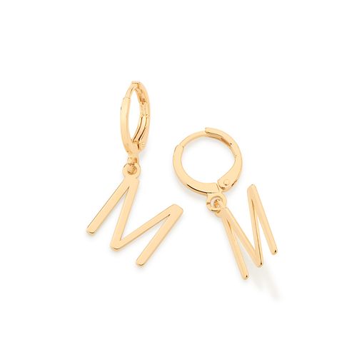 BRINCO ARGOLA COM LETRAS BANHADO A OURO 18K-LETRA M