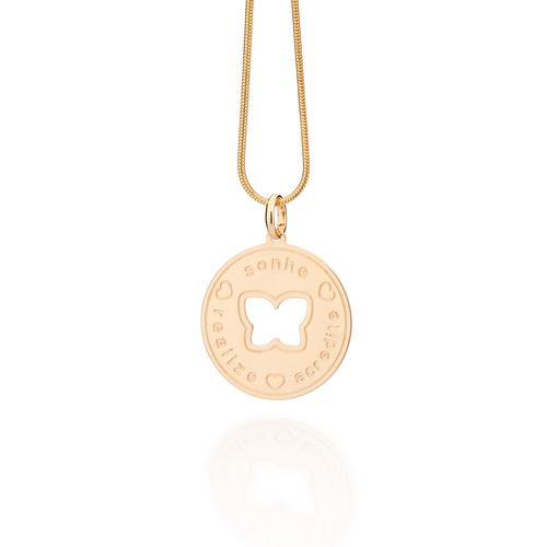 MEDALHA SONHE, REALIZE E ACREDITE BANHADO A OURO 18K