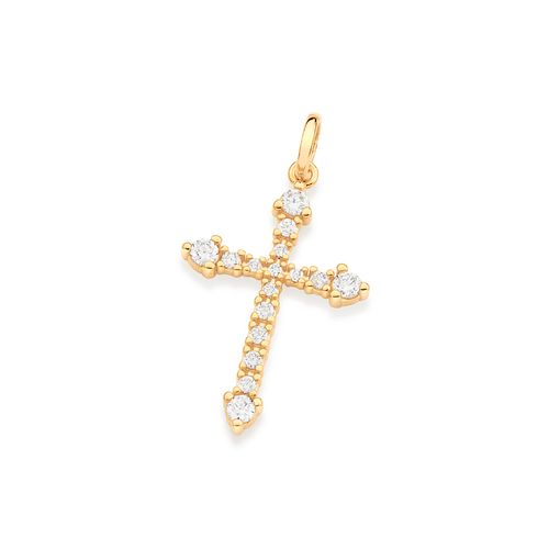 PINGENTE CRUZ BANHADO A OURO 18K COM ZIRCÔNIAS