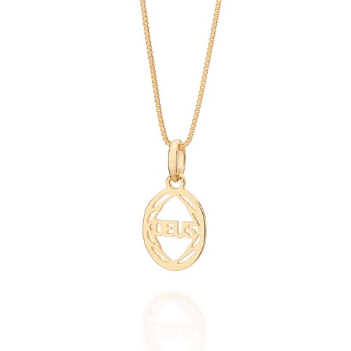 PINGENTE OVAL ESCRITO DEUS BANHADO A OURO 18K