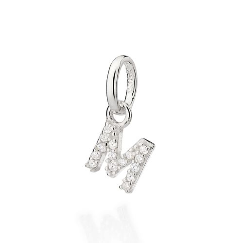 PINGENTE LETRA DE PRATA 925 COM ZIRCÔNIAS -LETRA M