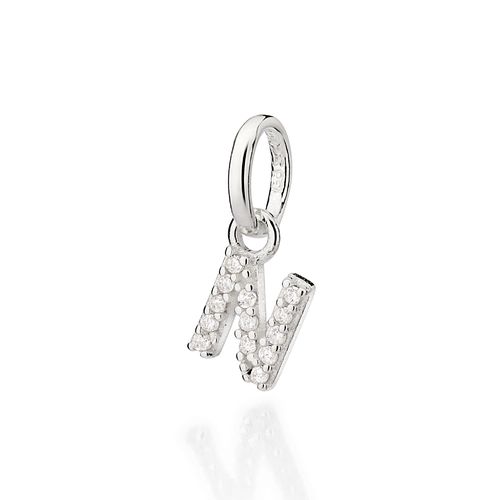 PINGENTE LETRA DE PRATA 925 COM ZIRCÔNIAS -LETRA N