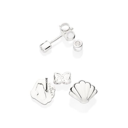 KIT BRINCO SOLITÁRIO E CONCHA DE PRATA 925 COM ZIRCÔNIAS