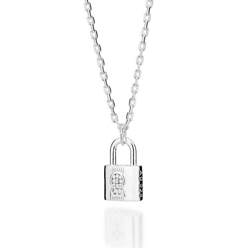 GARGANTILHA CADEADO COM ZIRCÔNIAS DE PRATA MACIÇA 925