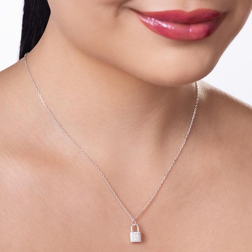 GARGANTILHA CADEADO COM ZIRCÔNIAS DE PRATA MACIÇA 925