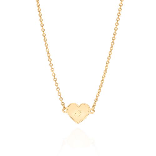 GARGANTILHA CORAÇÃO COM LETRA BANHADA A OURO 18K-LETRA C