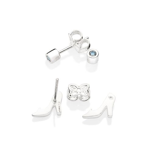 KIT BRINCO SOLITÁRIO E SAPATO CINDERELA DE PRATA 925 COM ZIRCÔNIAS