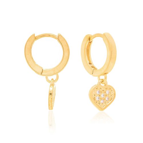 BRINCO ARGOLA CORAÇÃO BANHADO A OURO 18K COM ZIRCÔNIAS