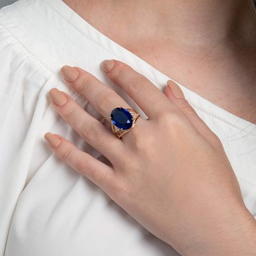 MAXI ANEL BANHADO A OURO 18K COM ZIRCÔNIAS E CRISTAL OVAL