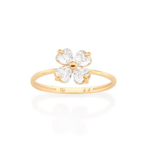 ANEL SKINNY FLOR BANHADO A OURO 18K COM ZIRCÔNIAS