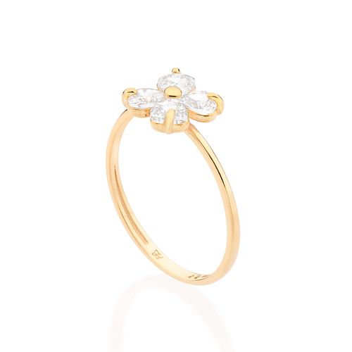 ANEL SKINNY FLOR BANHADO A OURO 18K COM ZIRCÔNIAS