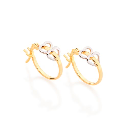 BRINCO ARGOLA CORAÇÕES INFANTIL BANHADO A OURO 18K COM APLICAÇÃO DE RHODIUM