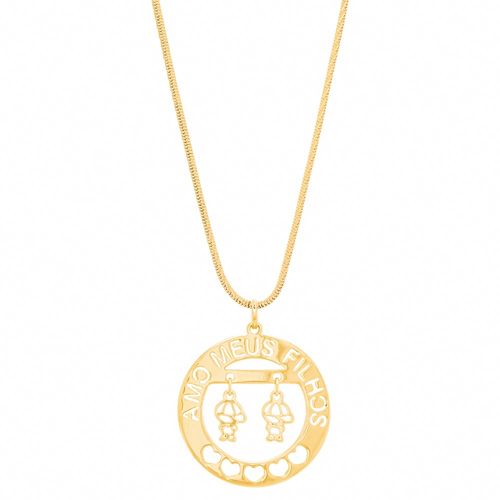 PINGENTE BANHADO A OURO 18K COM ESCRITA AMO MEUS FILHOS E 2 MENINOS AO CENTRO