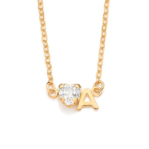 GARGANTILHA COM PINGENTE LETRA BANHADA A OURO 18K COM ZIRCÔNIA -LETRA A
