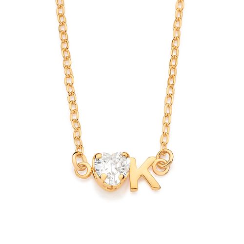 GARGANTILHA COM PINGENTE LETRA BANHADA A OURO 18K COM ZIRCÔNIA -LETRA K
