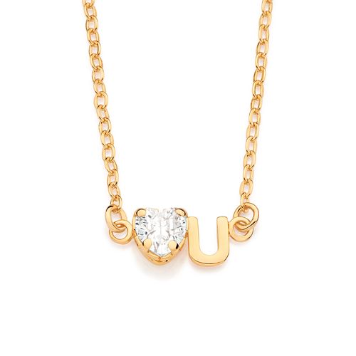 GARGANTILHA COM PINGENTE LETRA BANHADA A OURO 18K COM ZIRCÔNIA -LETRA U