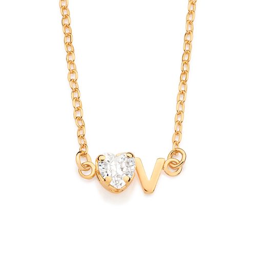 GARGANTILHA COM PINGENTE LETRA BANHADA A OURO 18K COM ZIRCÔNIA -LETRA V