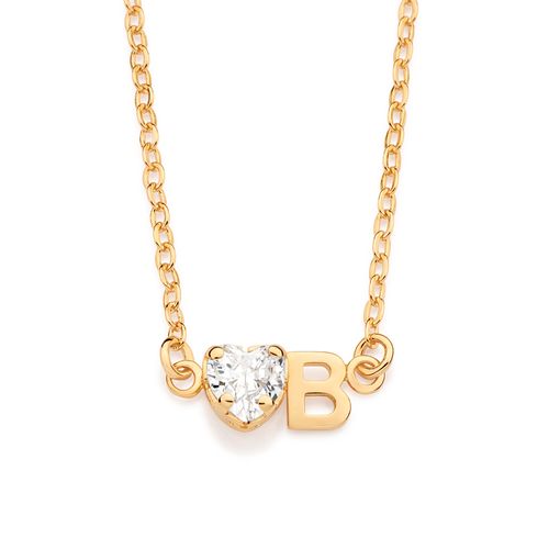 GARGANTILHA COM PINGENTE LETRA BANHADA A OURO 18K COM ZIRCÔNIA -LETRA B