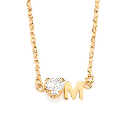 GARGANTILHA COM PINGENTE LETRA BANHADA A OURO 18K COM ZIRCÔNIA -LETRA M