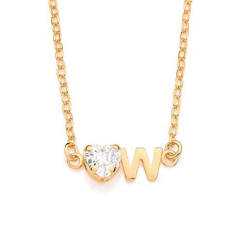GARGANTILHA COM PINGENTE LETRA BANHADA A OURO 18K COM ZIRCÔNIA -LETRA W