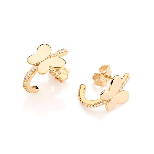BRINCO MEIA ARGOLA BORBOLETA BANHADO A OURO 18K COM ZIRCÔNIAS