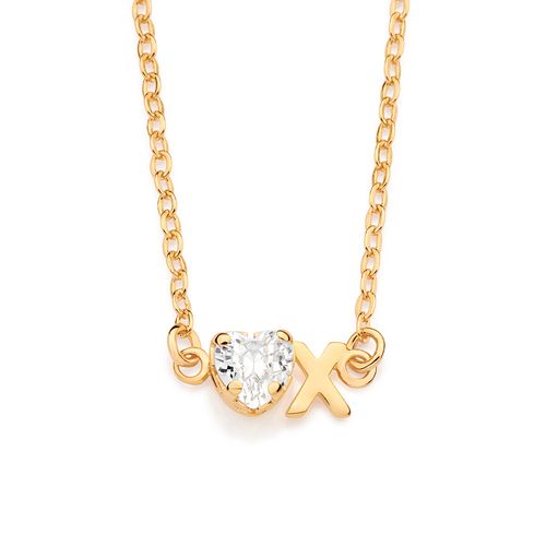 GARGANTILHA COM PINGENTE LETRA BANHADA A OURO 18K COM ZIRCÔNIA -LETRA X