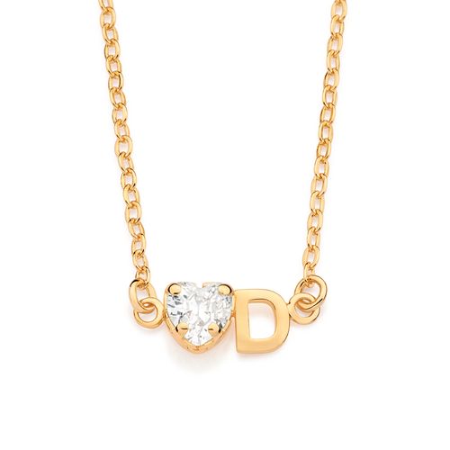 GARGANTILHA COM PINGENTE LETRA BANHADA A OURO 18K COM ZIRCÔNIA -LETRA D