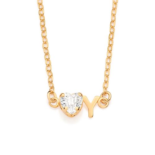 GARGANTILHA COM PINGENTE LETRA BANHADA A OURO 18K COM ZIRCÔNIA -LETRA Y