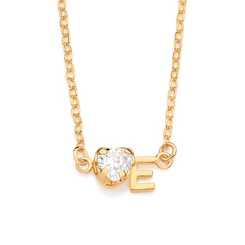 GARGANTILHA COM PINGENTE LETRA BANHADA A OURO 18K COM ZIRCÔNIA -LETRA E