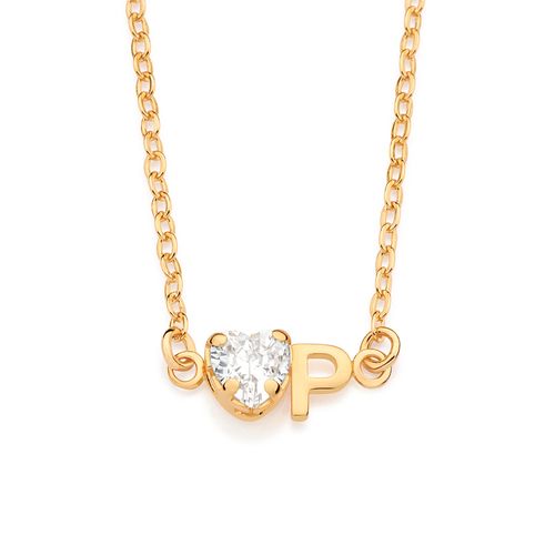 GARGANTILHA COM PINGENTE LETRA BANHADA A OURO 18K COM ZIRCÔNIA -LETRA P