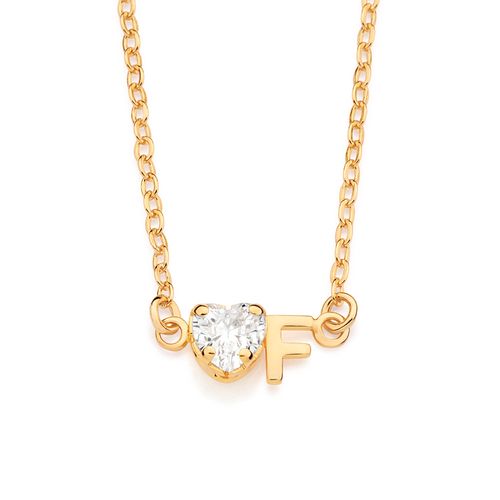GARGANTILHA COM PINGENTE LETRA BANHADA A OURO 18K COM ZIRCÔNIA -LETRA F