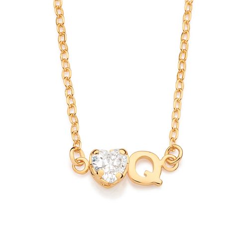 GARGANTILHA COM PINGENTE LETRA BANHADA A OURO 18K COM ZIRCÔNIA -LETRA Q