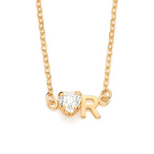 GARGANTILHA COM PINGENTE LETRA BANHADA A OURO 18K COM ZIRCÔNIA -LETRA R