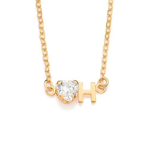 GARGANTILHA COM PINGENTE LETRA BANHADA A OURO 18K COM ZIRCÔNIA -LETRA H