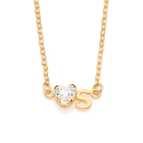GARGANTILHA COM PINGENTE LETRA BANHADA A OURO 18K COM ZIRCÔNIA -LETRA S